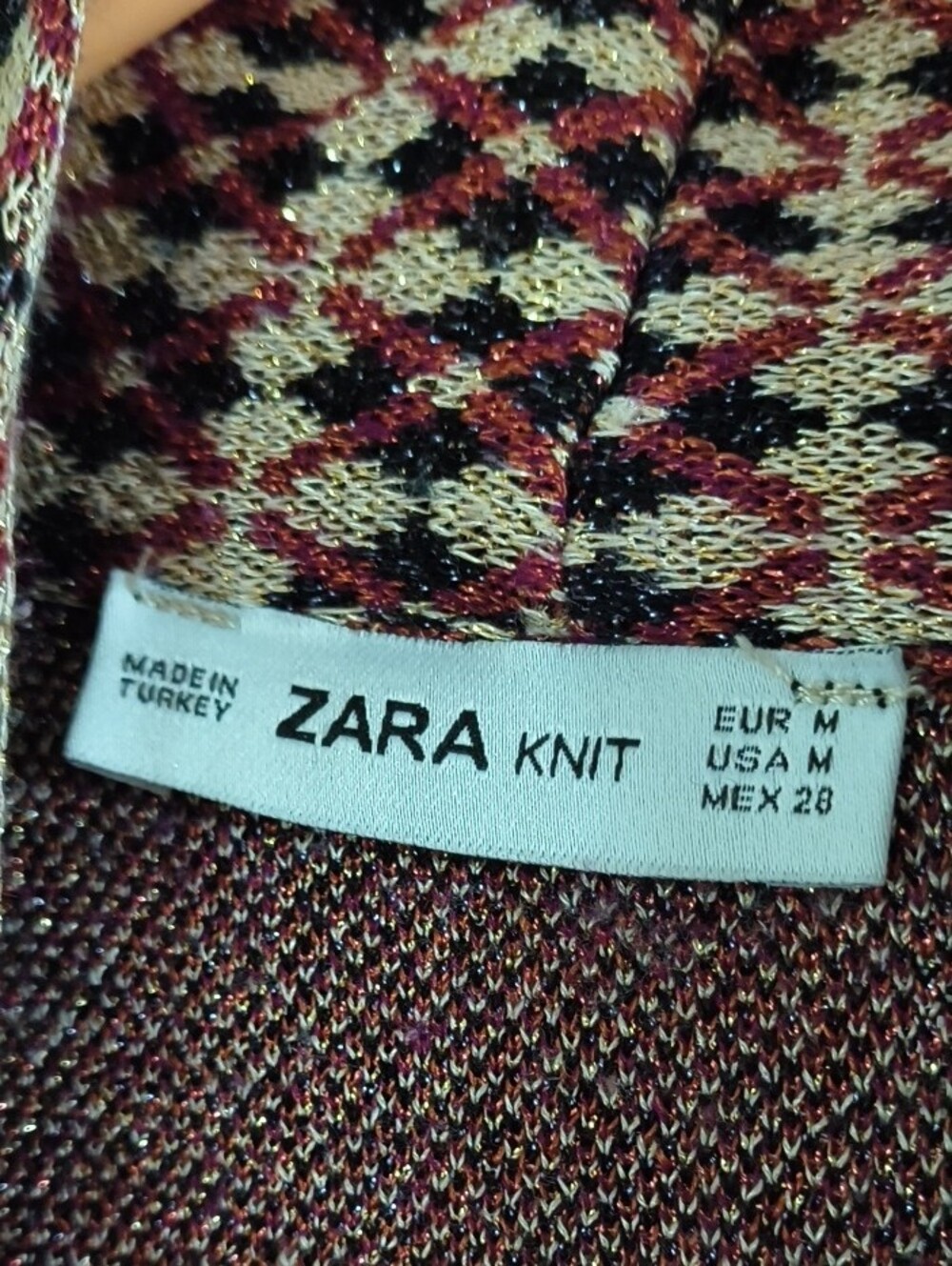 Zara Knit Cream and Burgundy Patterned Sweater - Picture 2 of 9